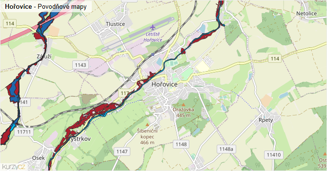 Hořovice - záplavové mapy stoleté vody