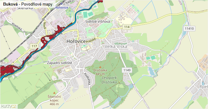 Buková - záplavové mapy stoleté vody