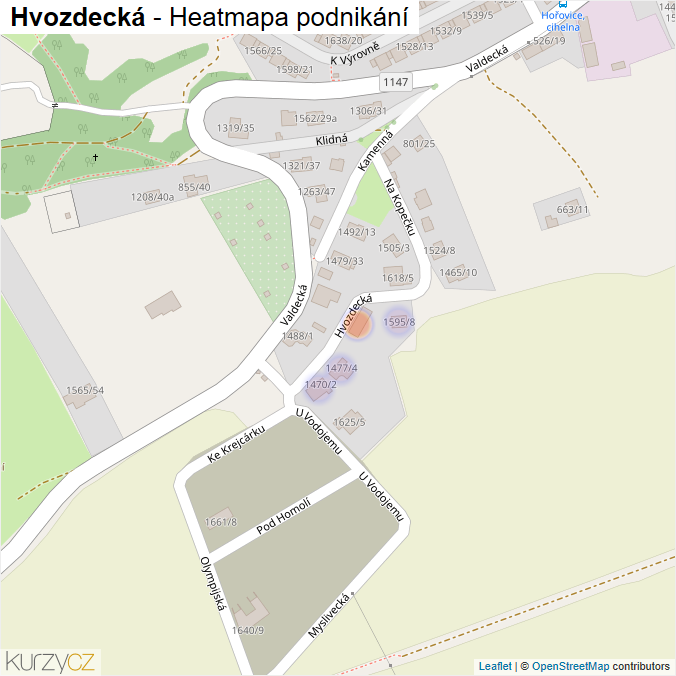 Mapa Hvozdecká - Firmy v ulici.