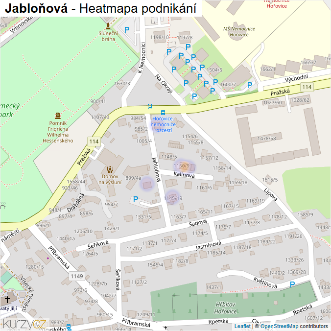 Mapa Jabloňová - Firmy v ulici.