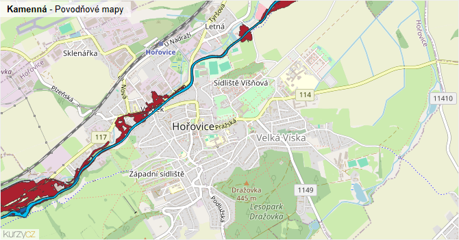 Kamenná - záplavové mapy stoleté vody