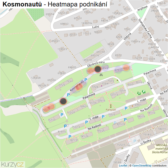 Mapa Kosmonautů - Firmy v ulici.