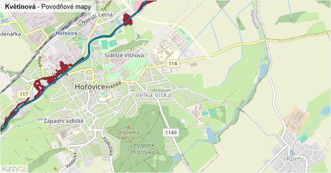 Květinová - záplavové mapy stoleté vody