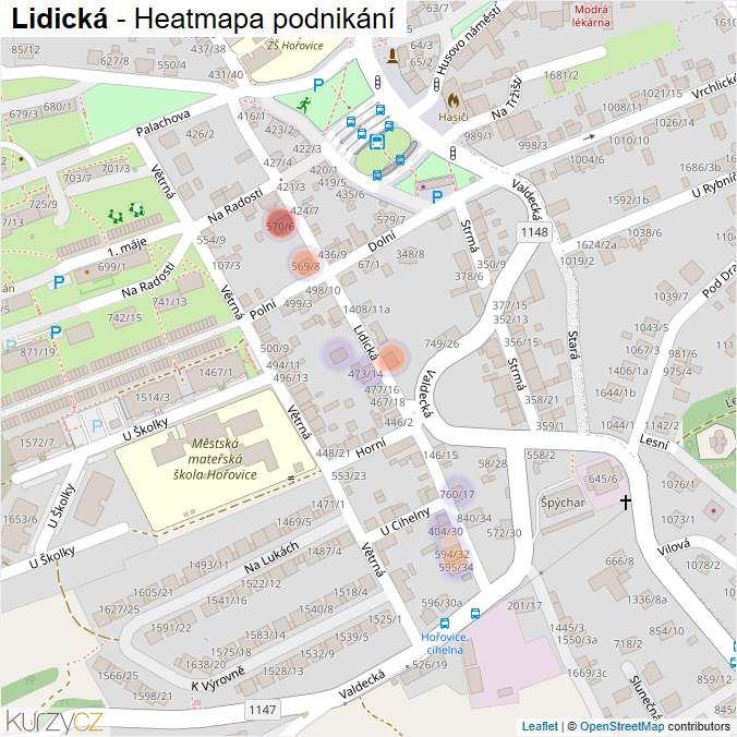 Mapa Lidická - Firmy v ulici.