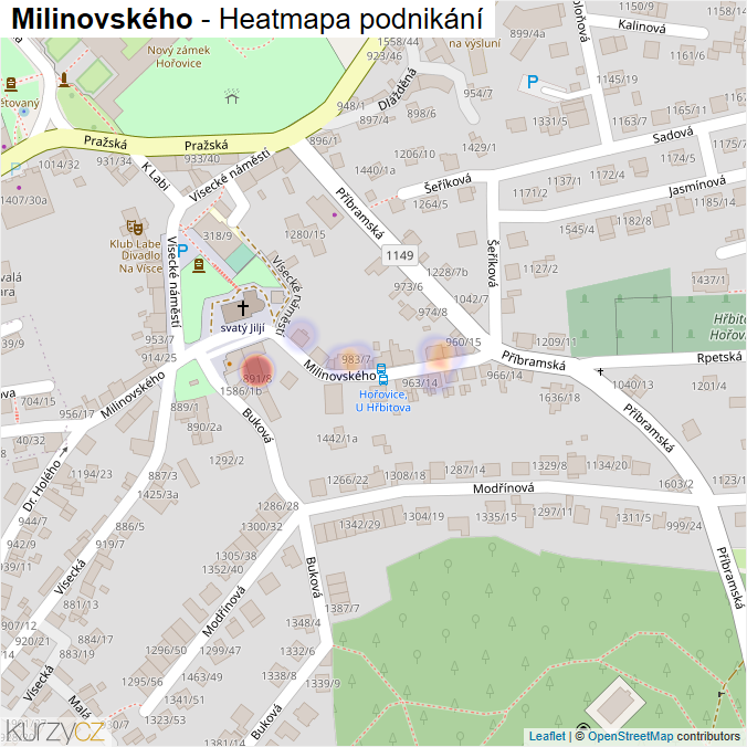 Mapa Milinovského - Firmy v ulici.