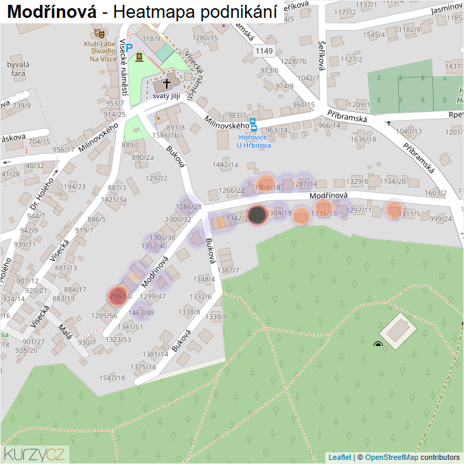 Mapa Modřínová - Firmy v ulici.