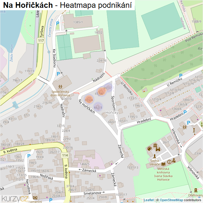 Mapa Na Hořičkách - Firmy v ulici.