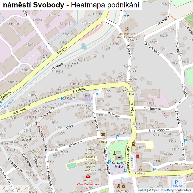 Mapa náměstí Svobody - Firmy v ulici.