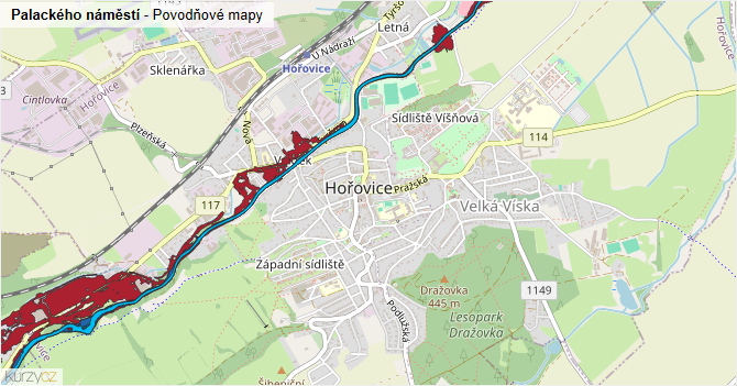 Palackého náměstí - záplavové mapy stoleté vody