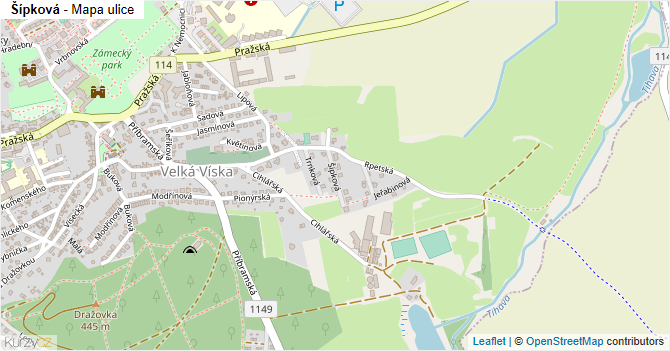 Šípková - mapa ulice