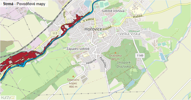 Strmá - záplavové mapy stoleté vody