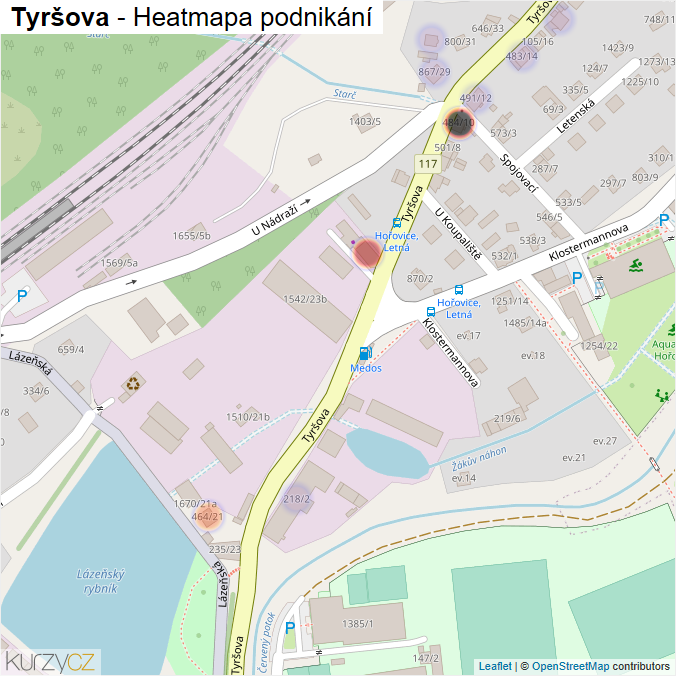 Mapa Tyršova - Firmy v ulici.
