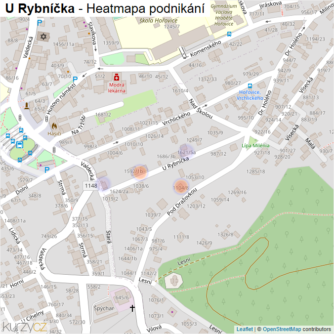 Mapa U Rybníčka - Firmy v ulici.