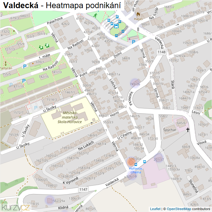 Mapa Valdecká - Firmy v ulici.