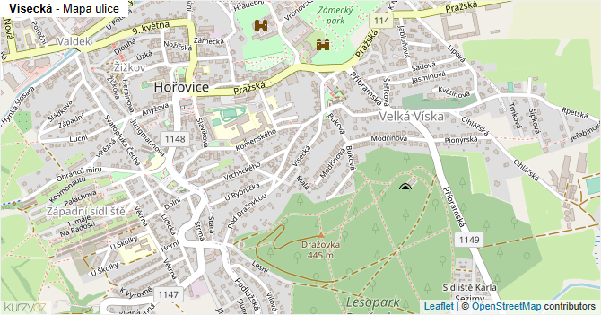 Vísecká - mapa ulice