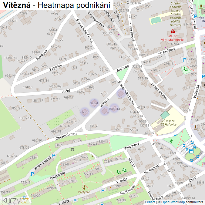 Mapa Vítězná - Firmy v ulici.