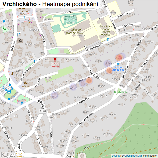Mapa Vrchlického - Firmy v ulici.