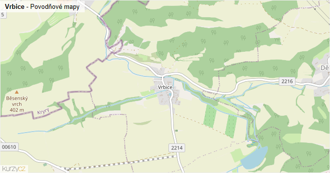 Vrbice - záplavové mapy stoleté vody
