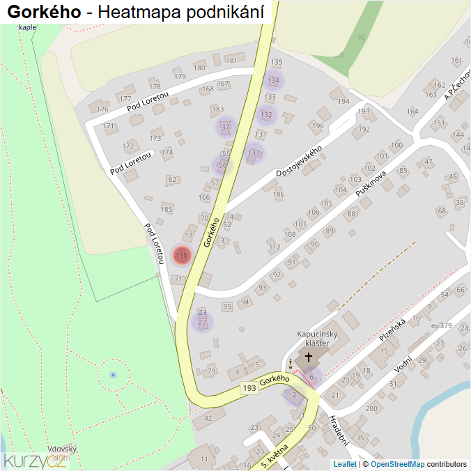 Mapa Gorkého - Firmy v ulici.