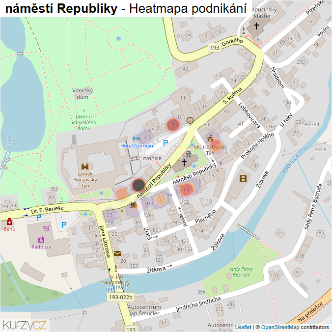 Mapa náměstí Republiky - Firmy v ulici.