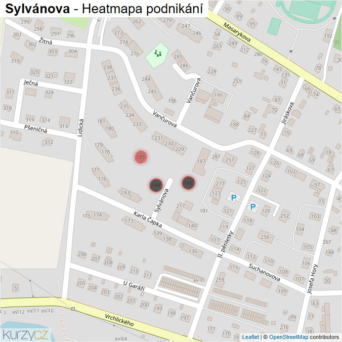 Mapa Sylvánova - Firmy v ulici.