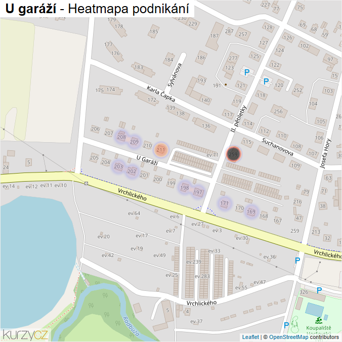 Mapa U garáží - Firmy v ulici.