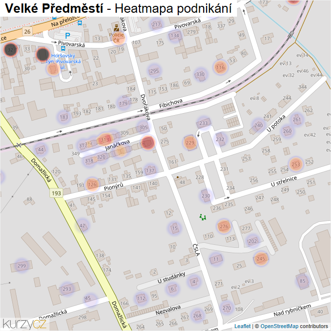 Mapa Velké Předměstí - Firmy v části obce.