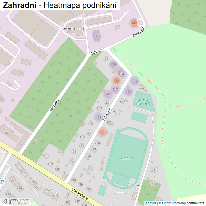 Mapa Zahradní - Firmy v ulici.