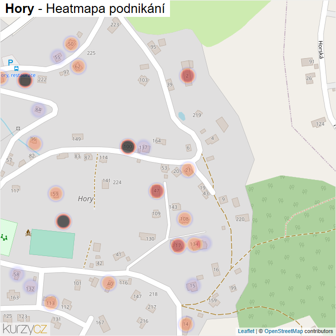 Mapa Hory - Firmy v části obce.