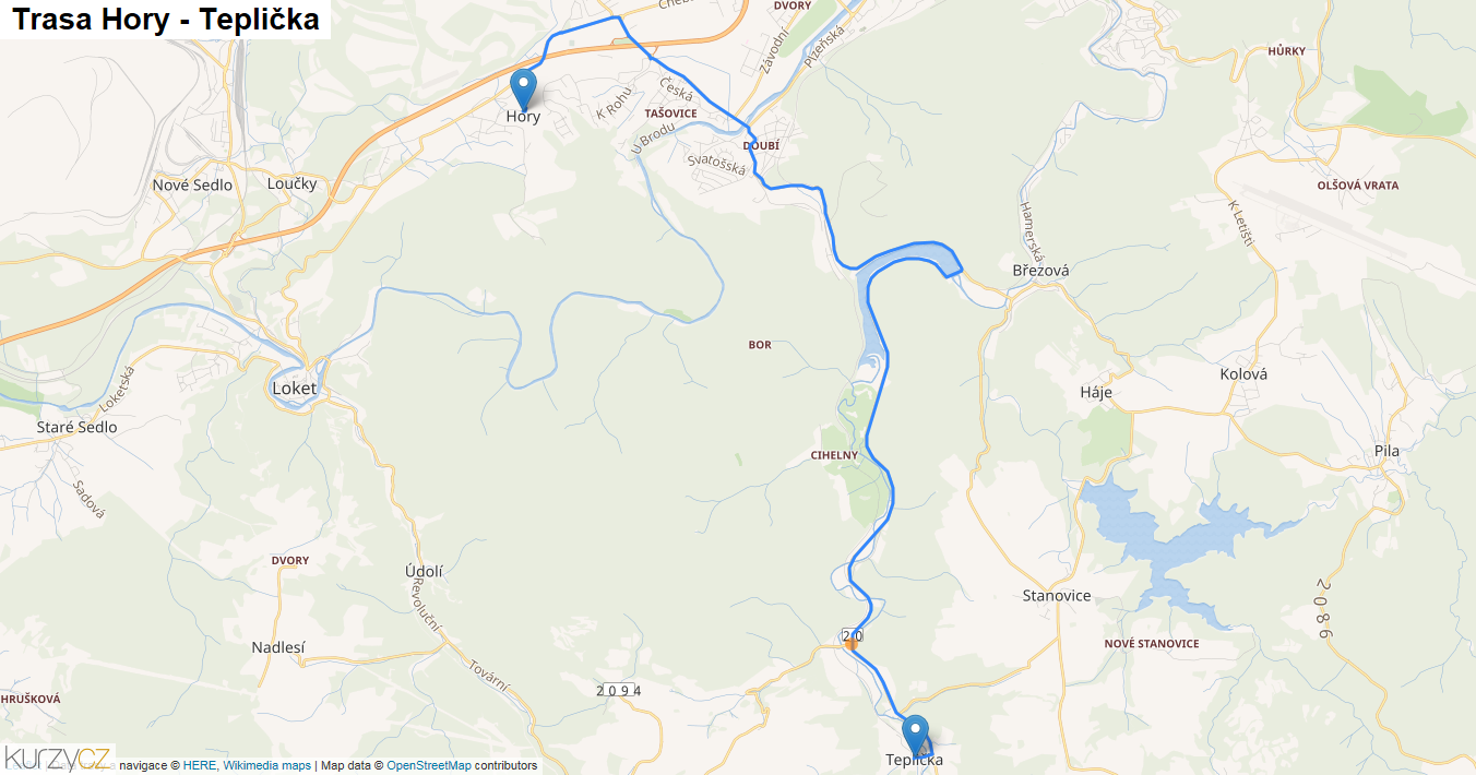 Hory-Teplička, mapa trasy