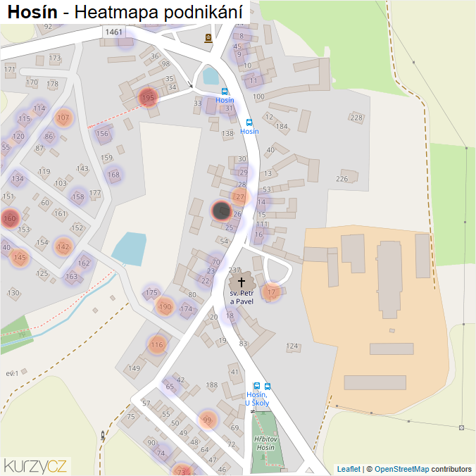 Mapa Hosín - Firmy v části obce.