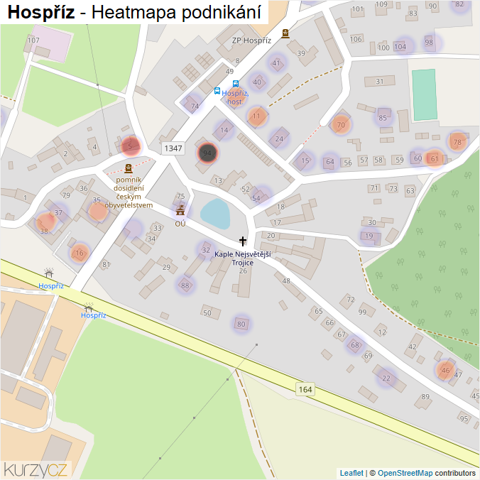 Mapa Hospříz - Firmy v části obce.