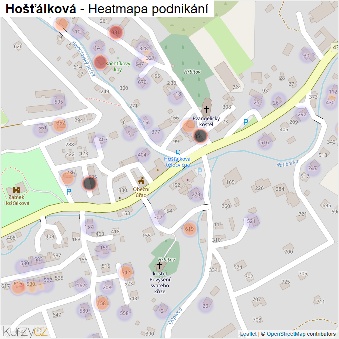 Mapa Hošťálková - Firmy v obci.