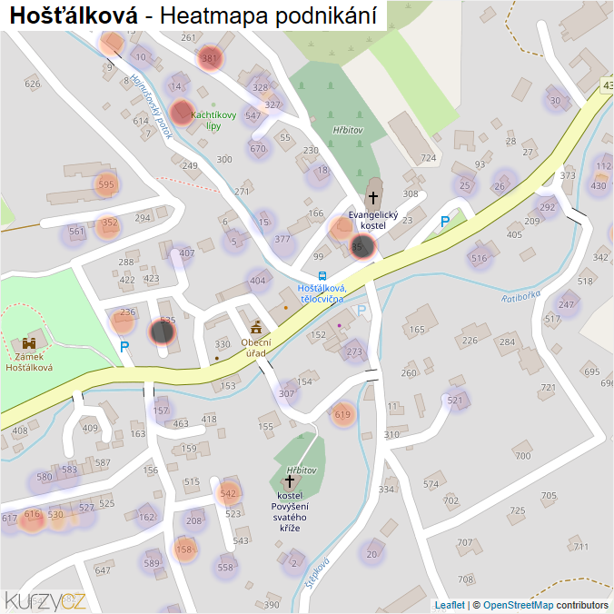 Mapa Hošťálková - Firmy v části obce.