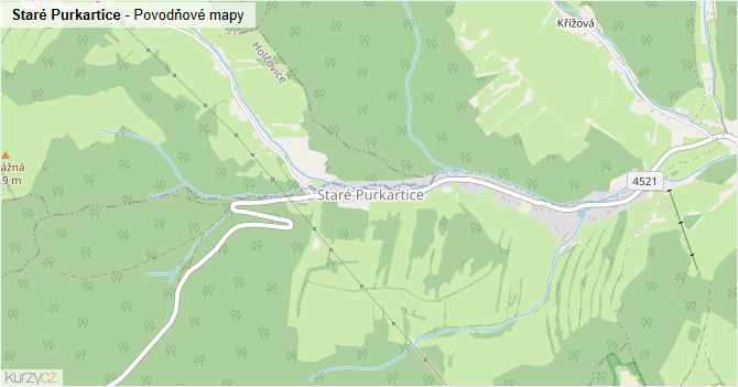 Staré Purkartice - záplavové mapy stoleté vody