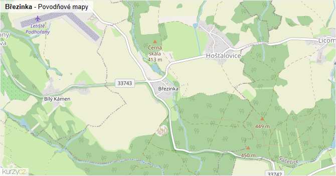 Březinka - záplavové mapy stoleté vody