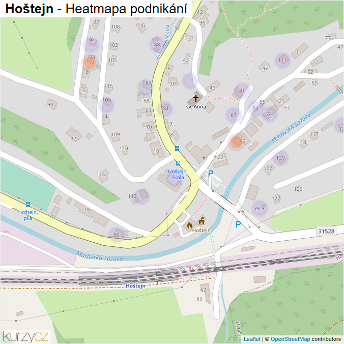 Mapa Hoštejn - Firmy v části obce.