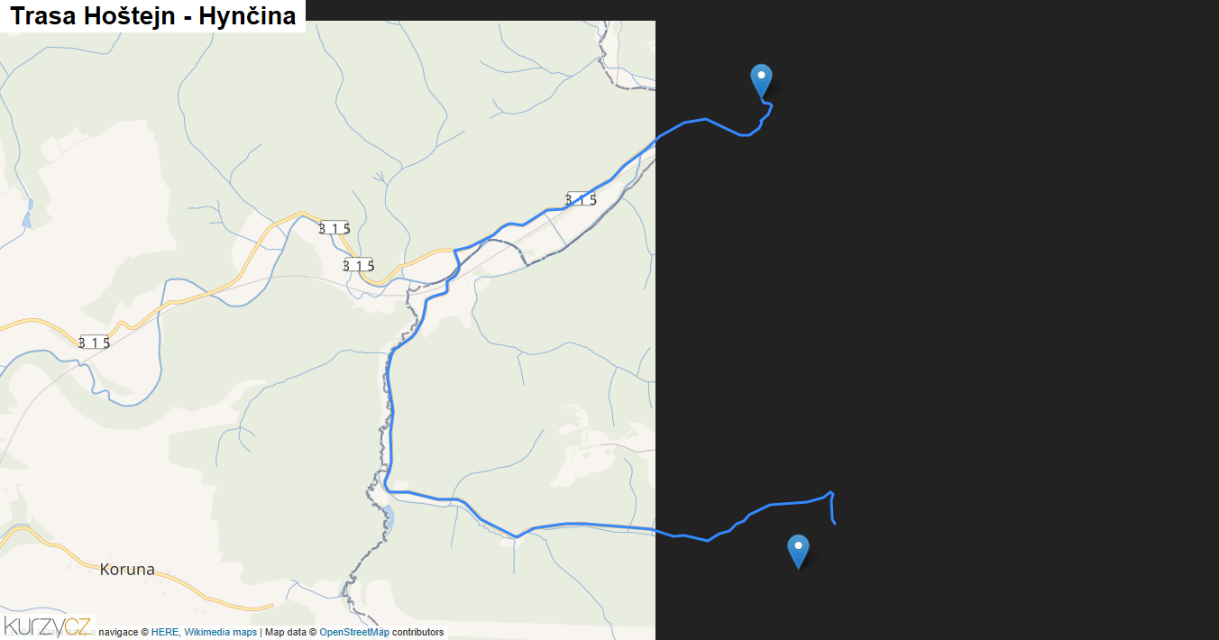 Hoštejn-Hynčina, mapa trasy