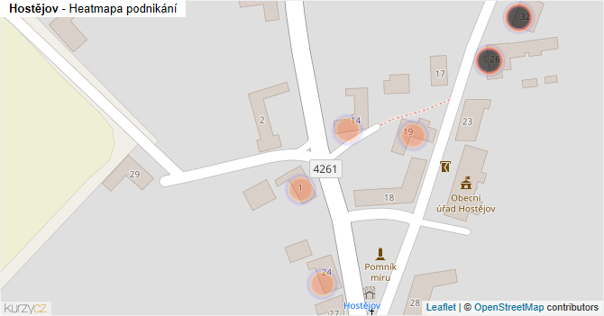 Hostějov - mapa podnikání