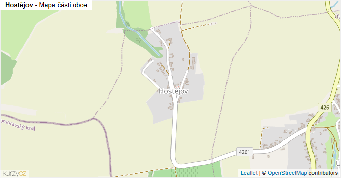 Hostějov - mapa části obce