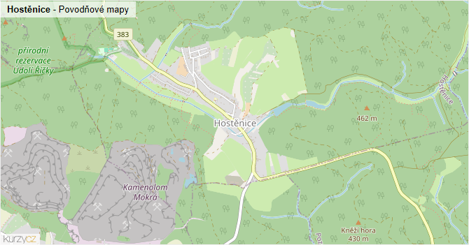 Hostěnice - záplavové mapy stoleté vody
