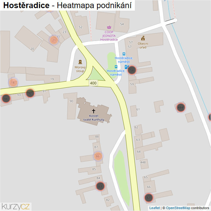 Mapa Hostěradice - Firmy v obci.