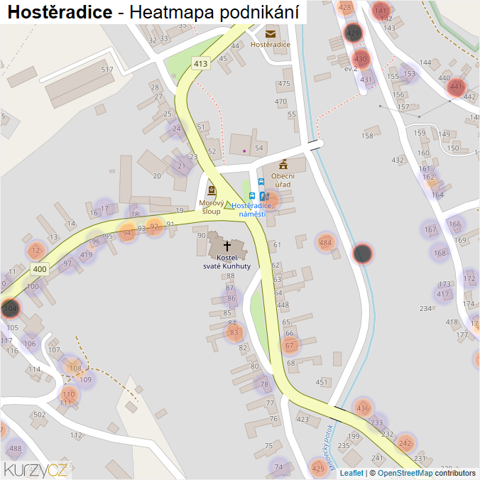 Mapa Hostěradice - Firmy v části obce.