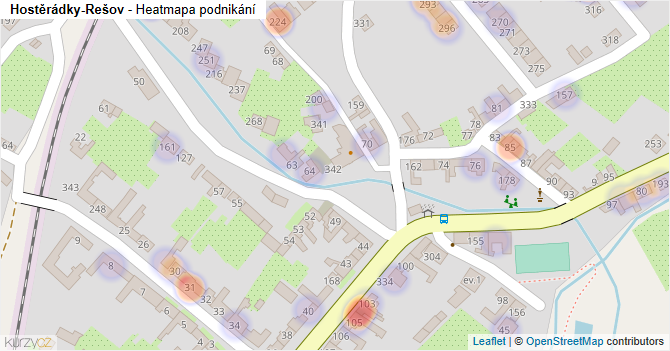 Hostěrádky-Rešov - mapa podnikání