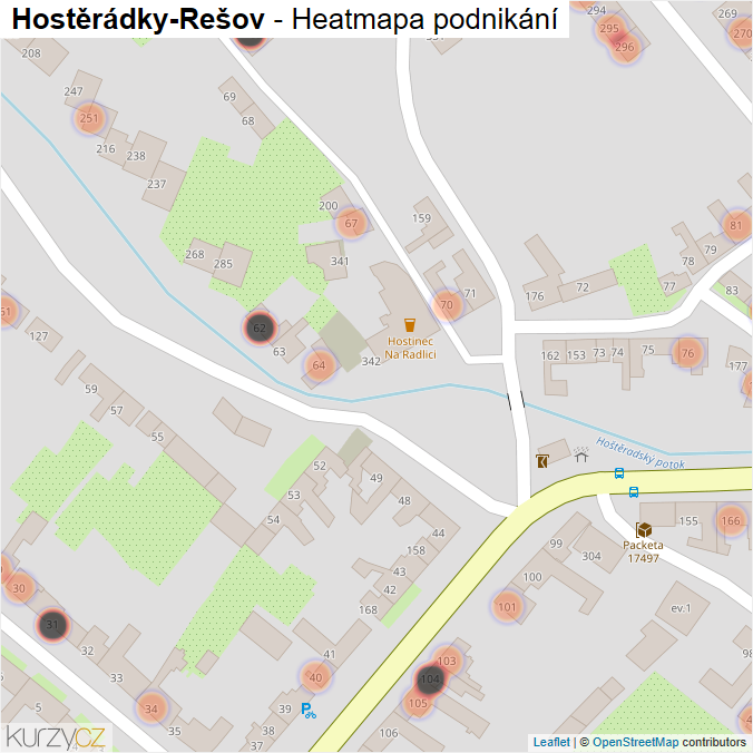 Mapa Hostěrádky-Rešov - Firmy v obci.
