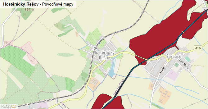 Hostěrádky-Rešov - záplavové mapy stoleté vody