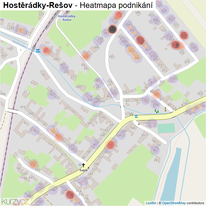 Mapa Hostěrádky-Rešov - Firmy v části obce.