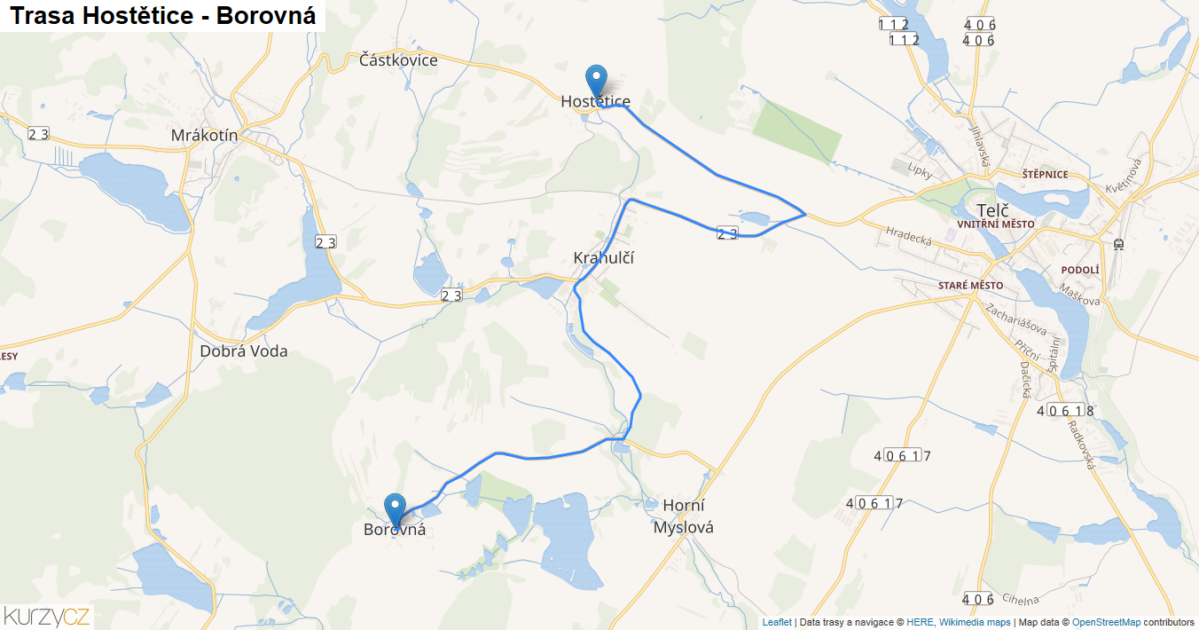 Hostětice-Borovná, mapa trasy