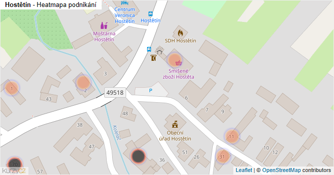 Hostětín - mapa podnikání