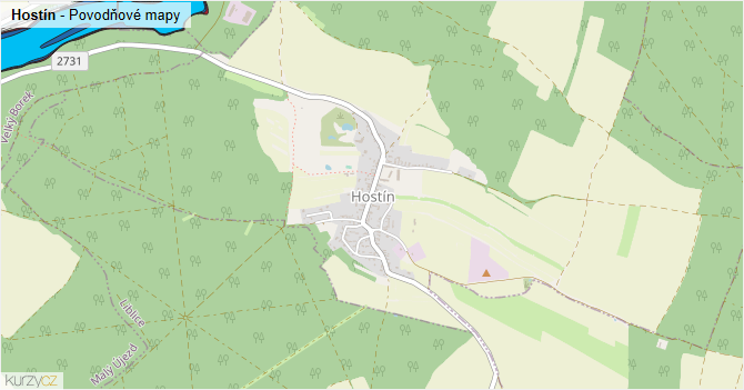 Hostín - záplavové mapy stoleté vody